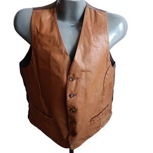 Men's 42 Large Leather Vest Vintage 80's Startown Boho Macho Distress Londontown